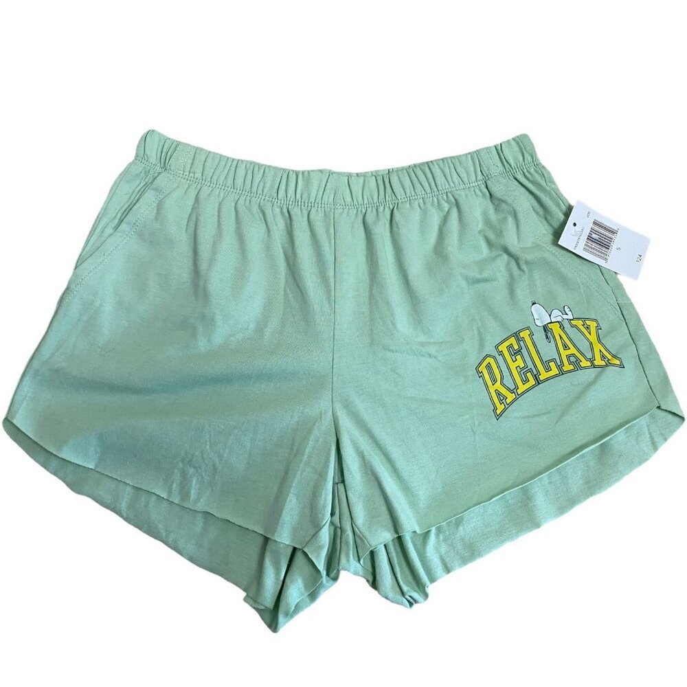 Peanuts Lounge Shorts Cotton-Blend Green "Relax" Graphic Sz S NWT